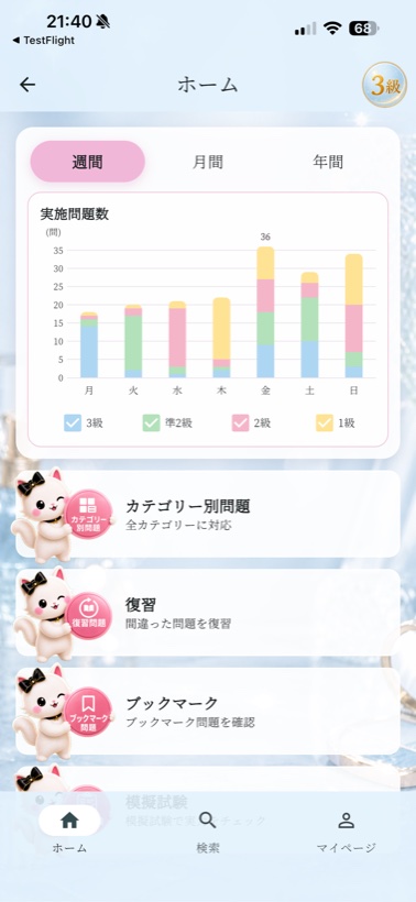 学習進捗をグラフ表示する画面